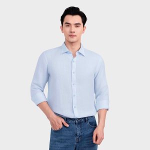 Áo Sơ Mi Nam Dài Tay Xanh Nhạt Linen