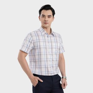 Áo Sơ Mi Nam Ngắn Tay Kẻ Caro Trắng Xanh