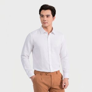 Áo Sơ Mi Nam Dài Tay Trắng Trơn Linen